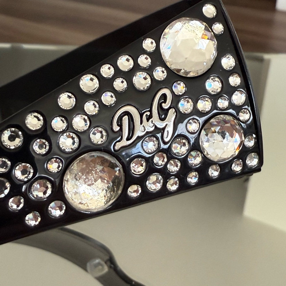 D&G Black Oversized Rhinestone Shield Sunglasses - Picture 8 of 12